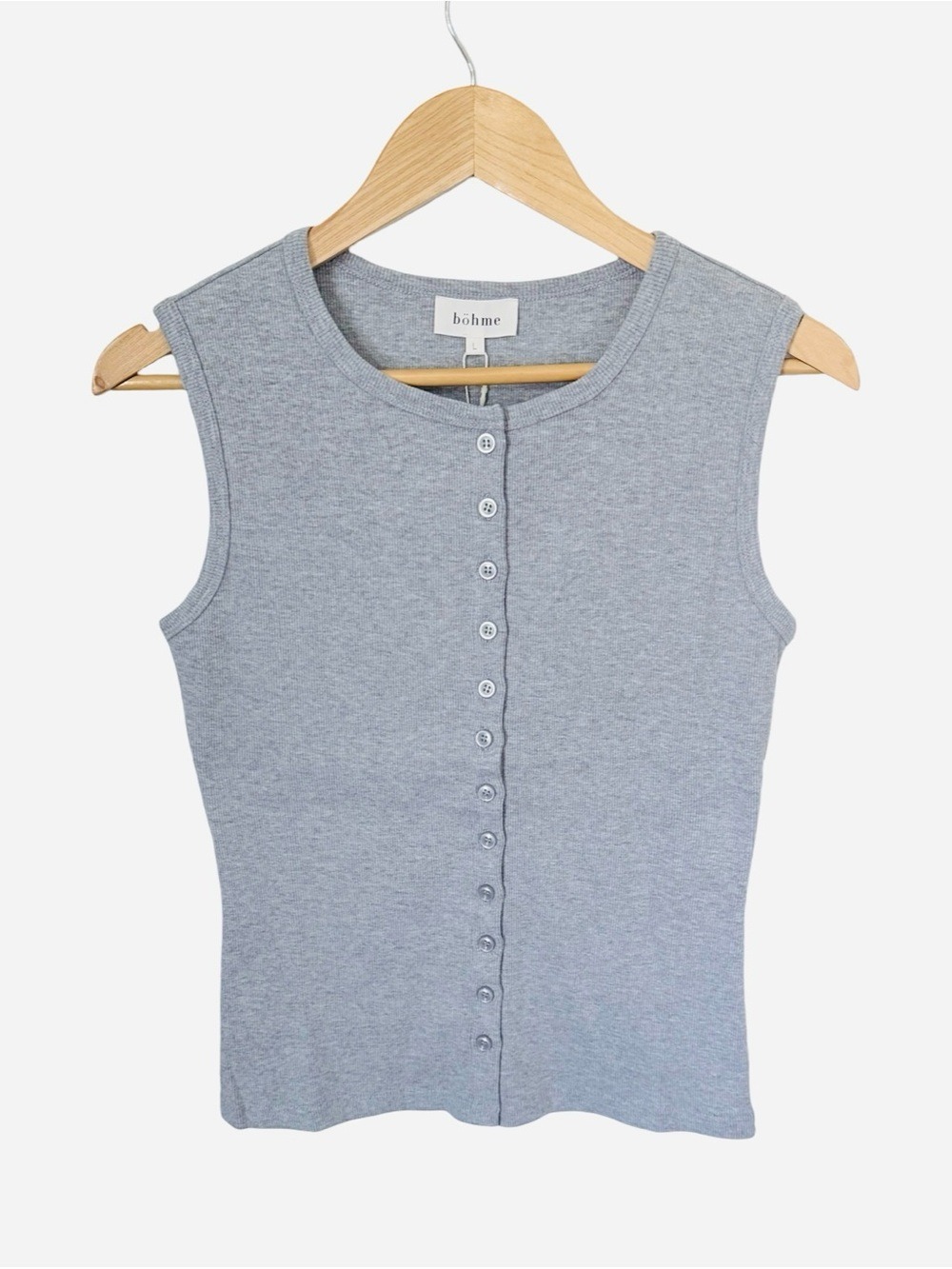 Bohme Lucas Grey Button Up Ribbed Tank NWT Size L - Picture 4 of 7
